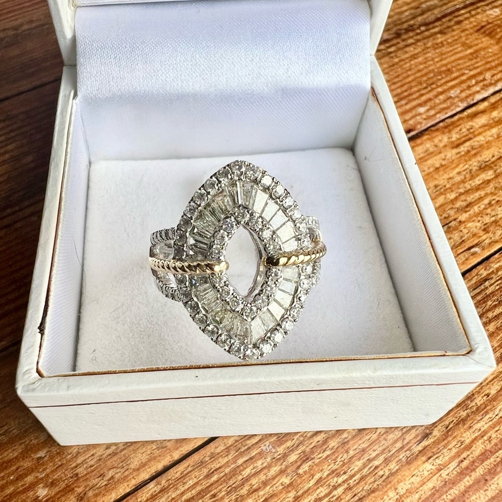 Elegant Diamond Ring in 14k Yellow & White Gold (1.75 Carats) Size 7